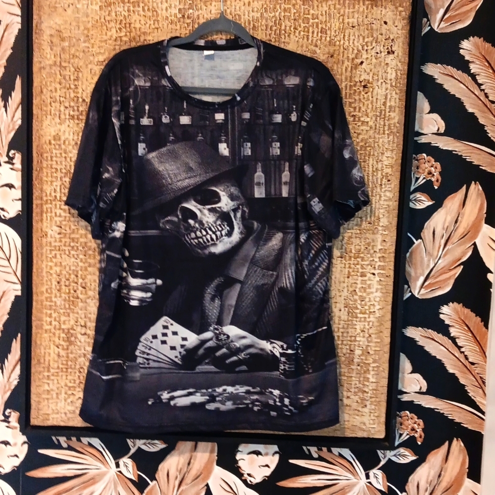 Poker Playing Skeleton Tee